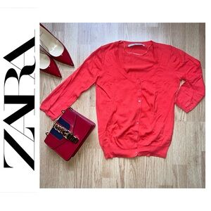 Zara coral orange/red cardigan sweater